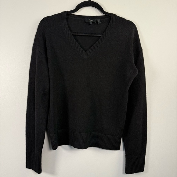 Theory Women’s Black 100% Cashmere Sweater Long Sleeve Easy V Neck Pull Over XS - Picture 1 of 12